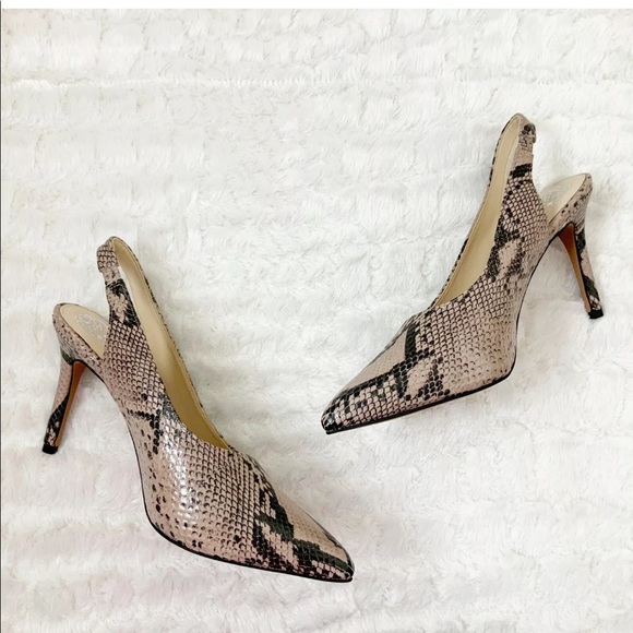 New..! Vince Camuto Slingback Snake Alleema Tucson Taupe Pointed Toe Pump Sz 7.5 - Picture 4 of 6